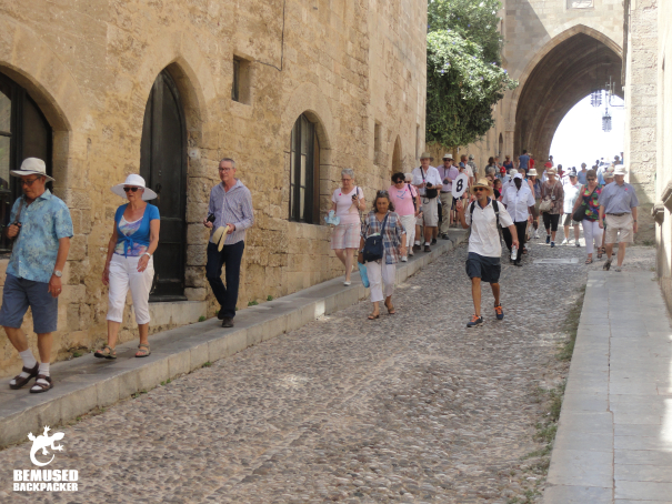 Mass tour groups in the old town, Rhodes, Greece
