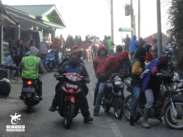 Mass tourism crowds for the sunrise tour at Mount Bromo Indonesia