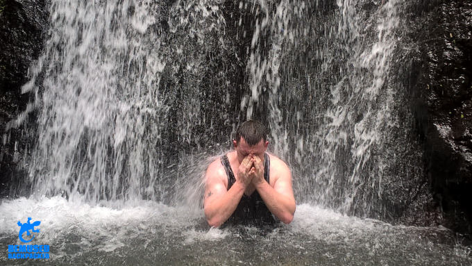 Michael Huxley under a waterfall Michael Huxley Busay Waterfall Legazpi Philippines