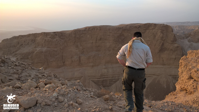 Michael Huxley hiking through the desert in Masada National Park Dead Sea Israel