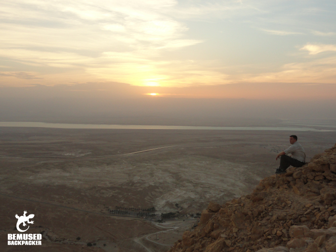 Michael Huxley Masada Sunrise Tour clifftop view over the Dead Sea Israel