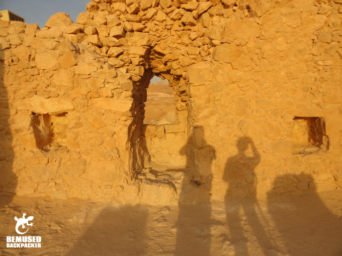 Shadow in the ruins at Masada National Park Dead Sea Israel